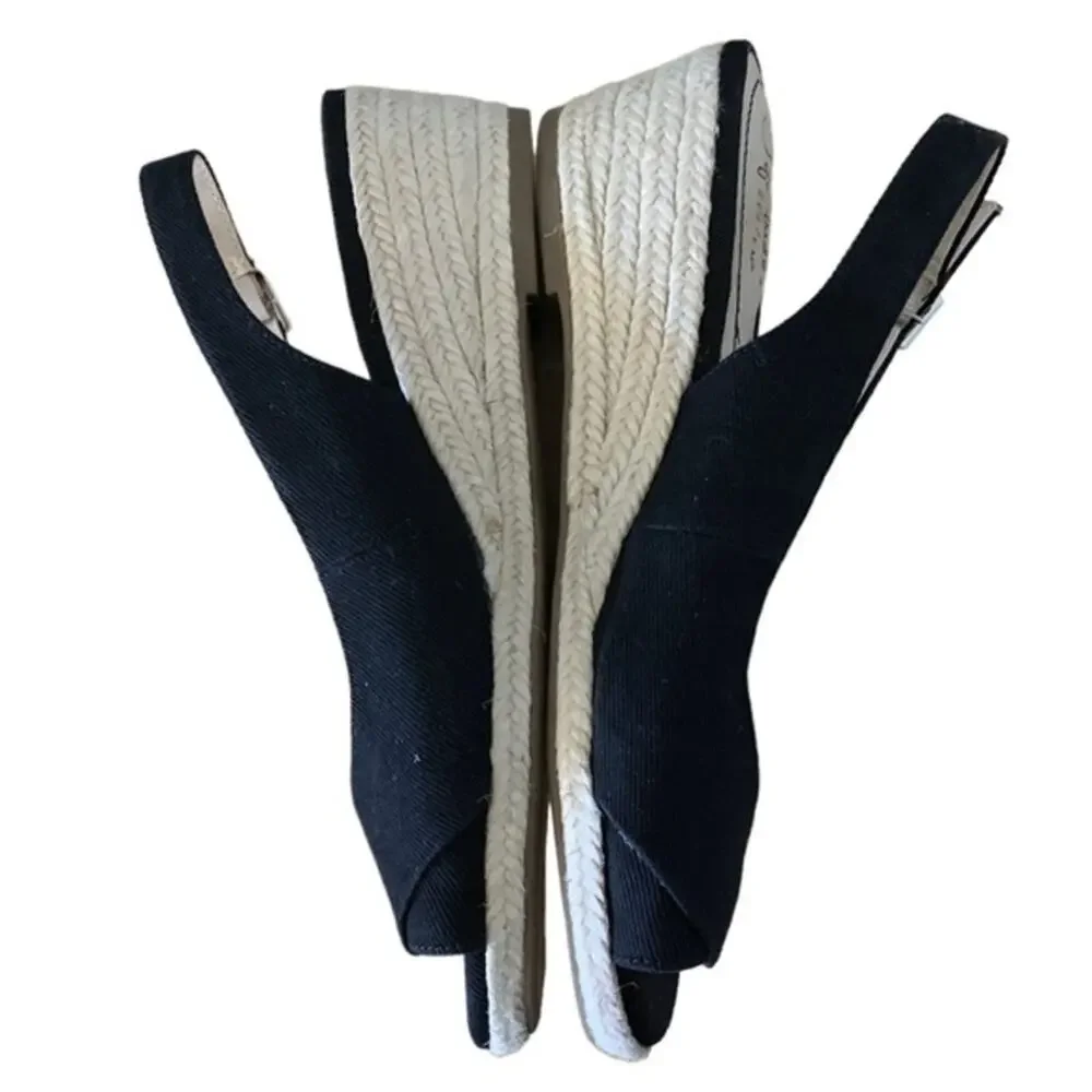 Life stride soft system black espadrilles sling‎ back open toe wedges size 7